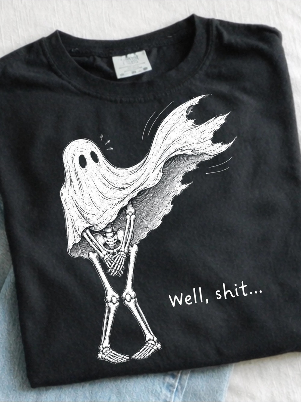 Skeleton Ghost Reveal Shirt, Funny Halloween Graphic Tee - Unisex Black